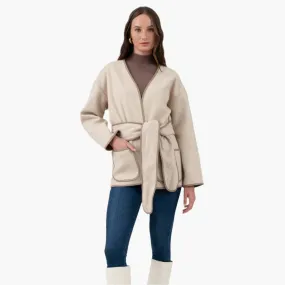 Contrast Trim Belted Coat