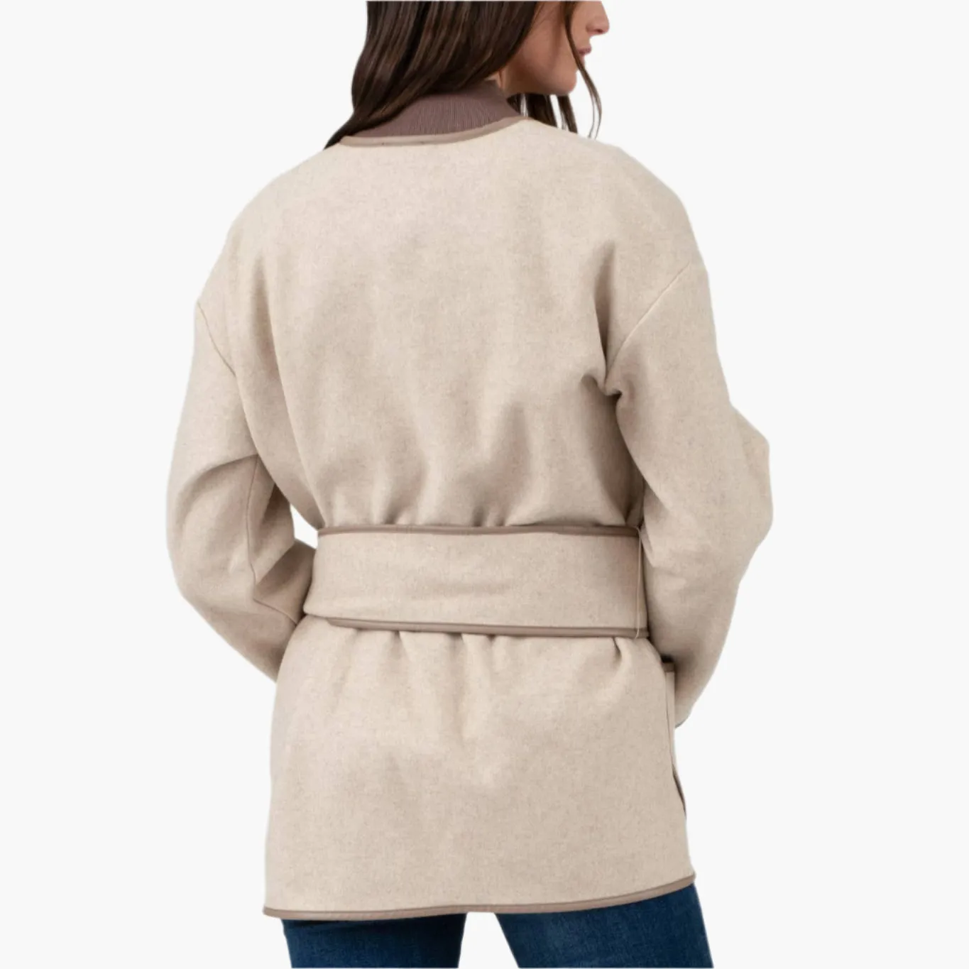 Contrast Trim Belted Coat