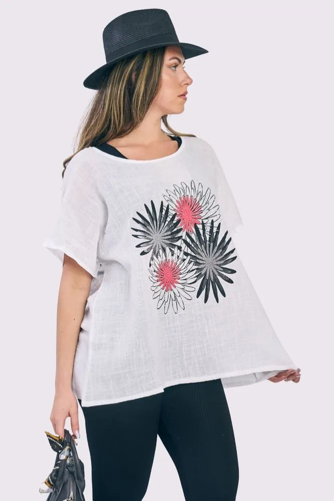 Dahlia Flower Print Cotton Top