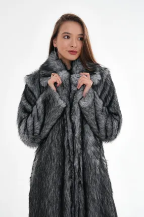 Long Faux Fur Coat – Gray Chinchilla Pattern
