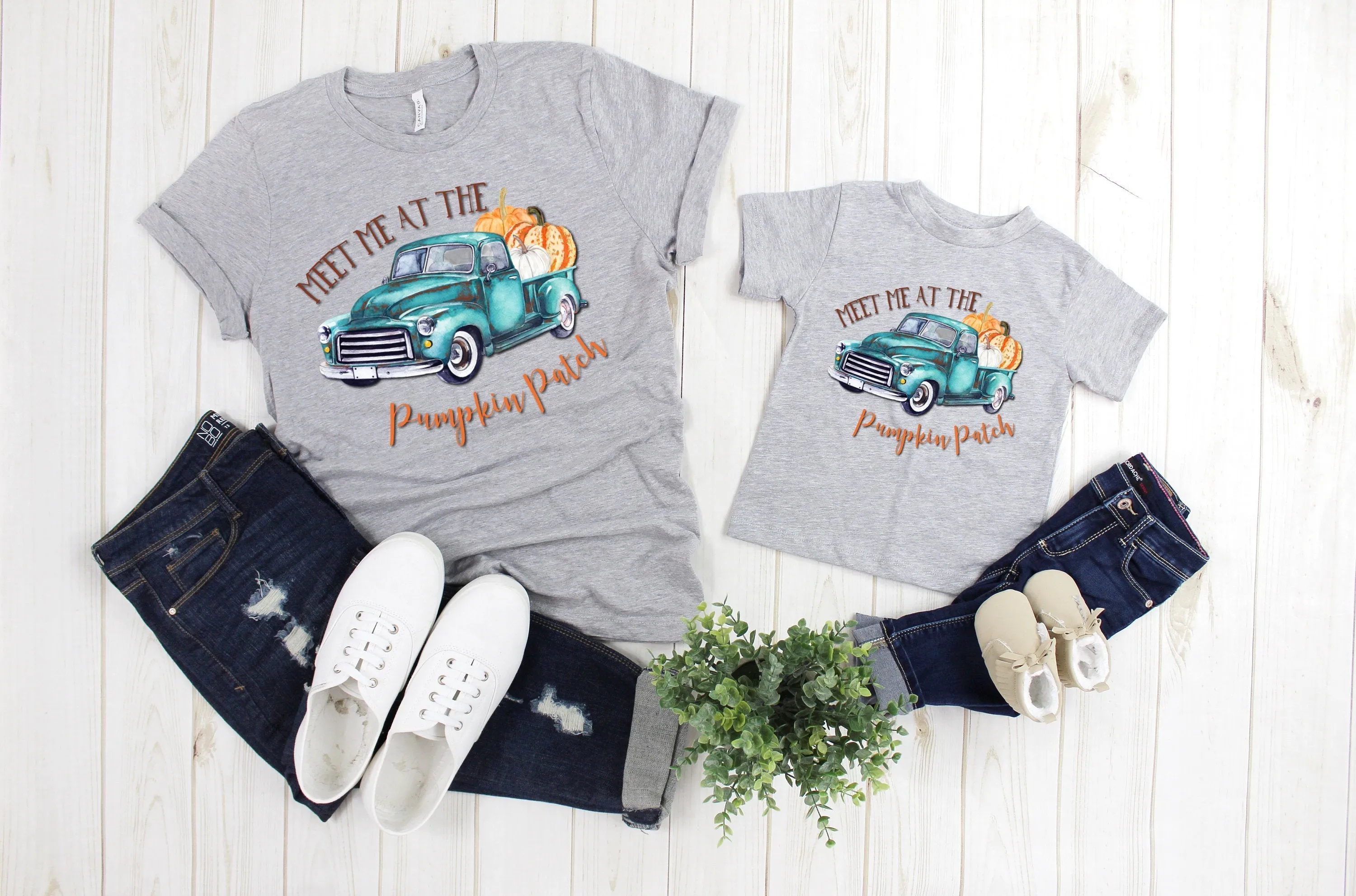 Meet Me At The Pumpkin Patch Vintage Truck Fall Autumn Hay Ride Orchard Adult Kids Toddler Baby Shirt