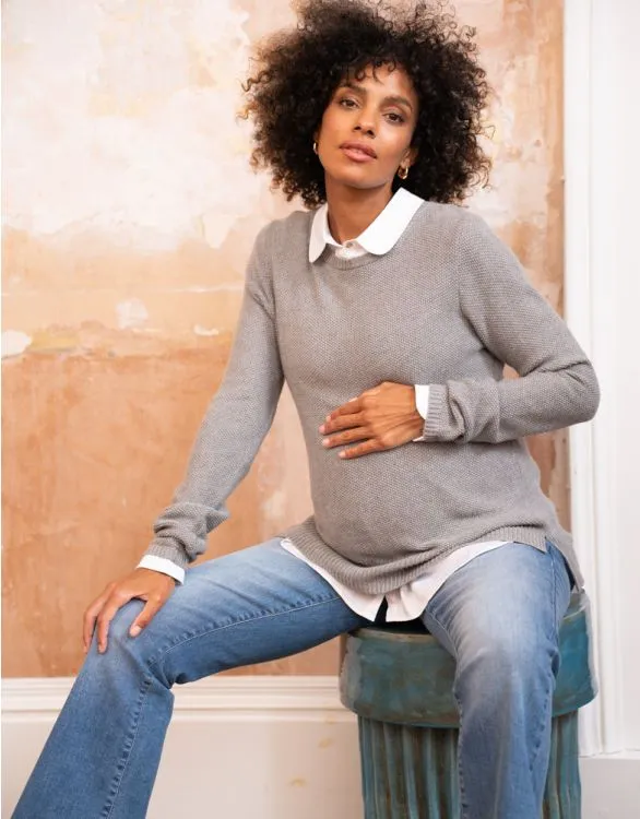 Seraphine Grey Mock Shirt Cotton Mix Maternity & Nursing Sweater