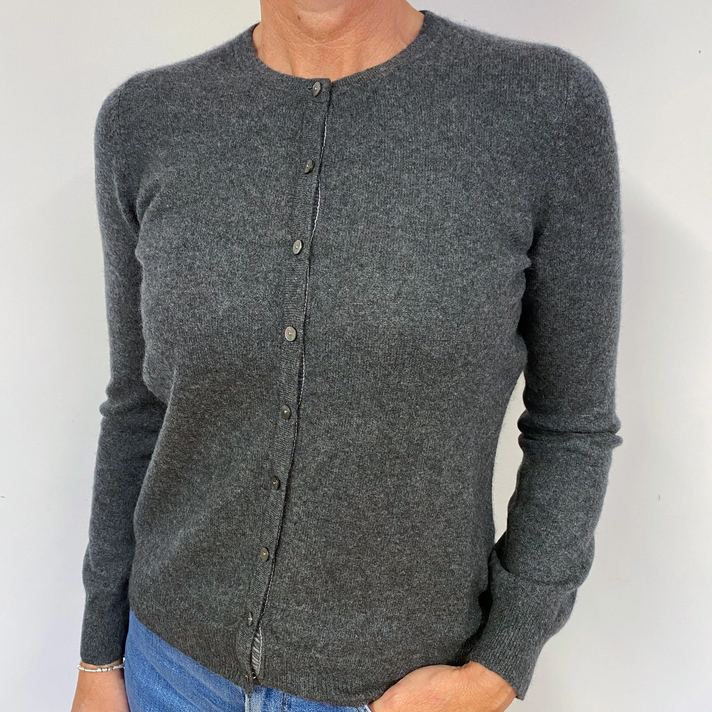 Slate Grey Crew Neck Cashmere Cardigan