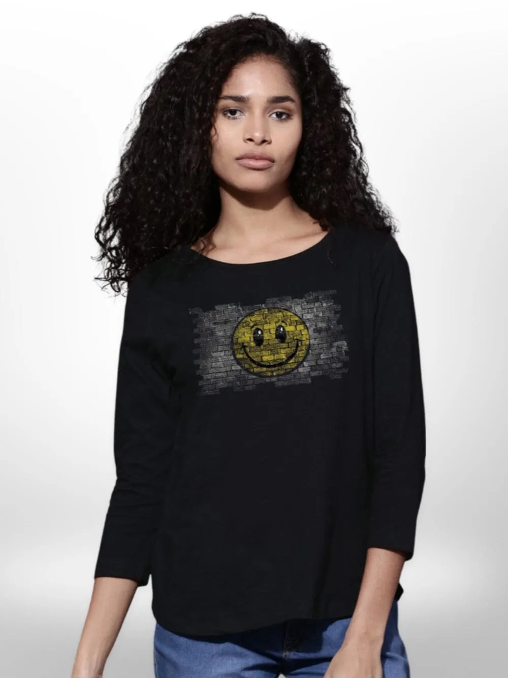 Smily Emoji Printed Ladies T-shirt 4 Quarter Sleeve