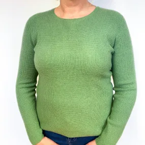 Spring Green Waffle Cashmere Crew Neck Jumper Large