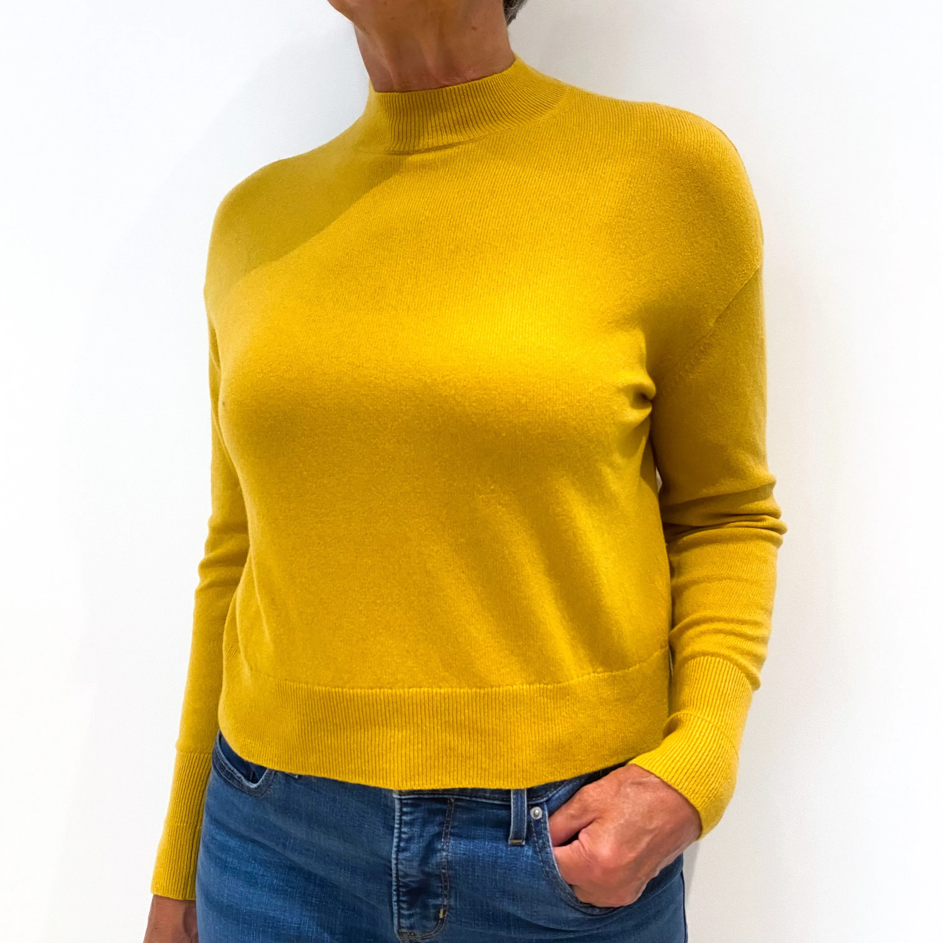 Sunflower Yellow Cashmere Polo Neck Jumper Medium