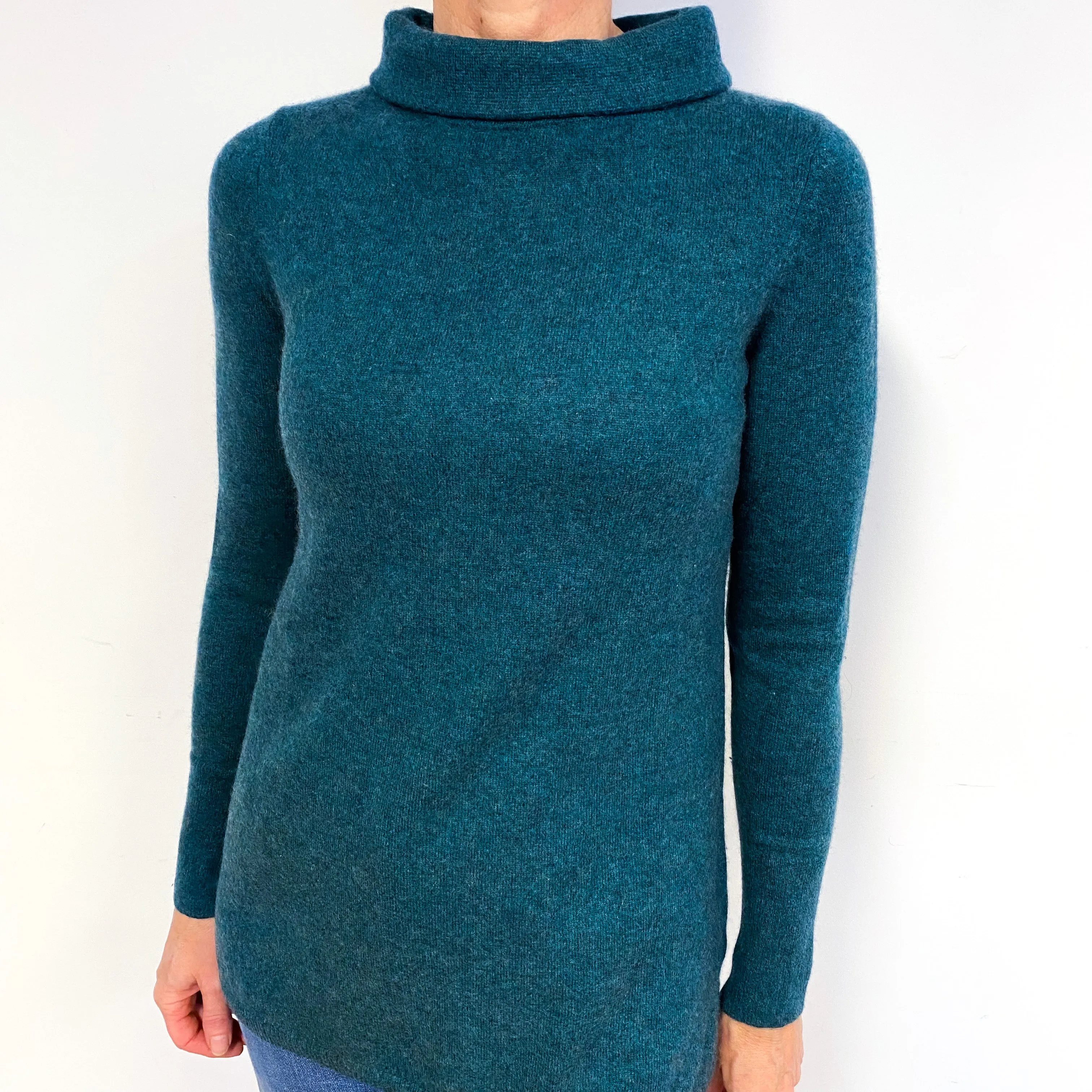 Teal Green Cashmere Funnel Neck Jumper Medium