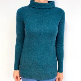 Teal Green Cashmere Funnel Neck Jumper Medium