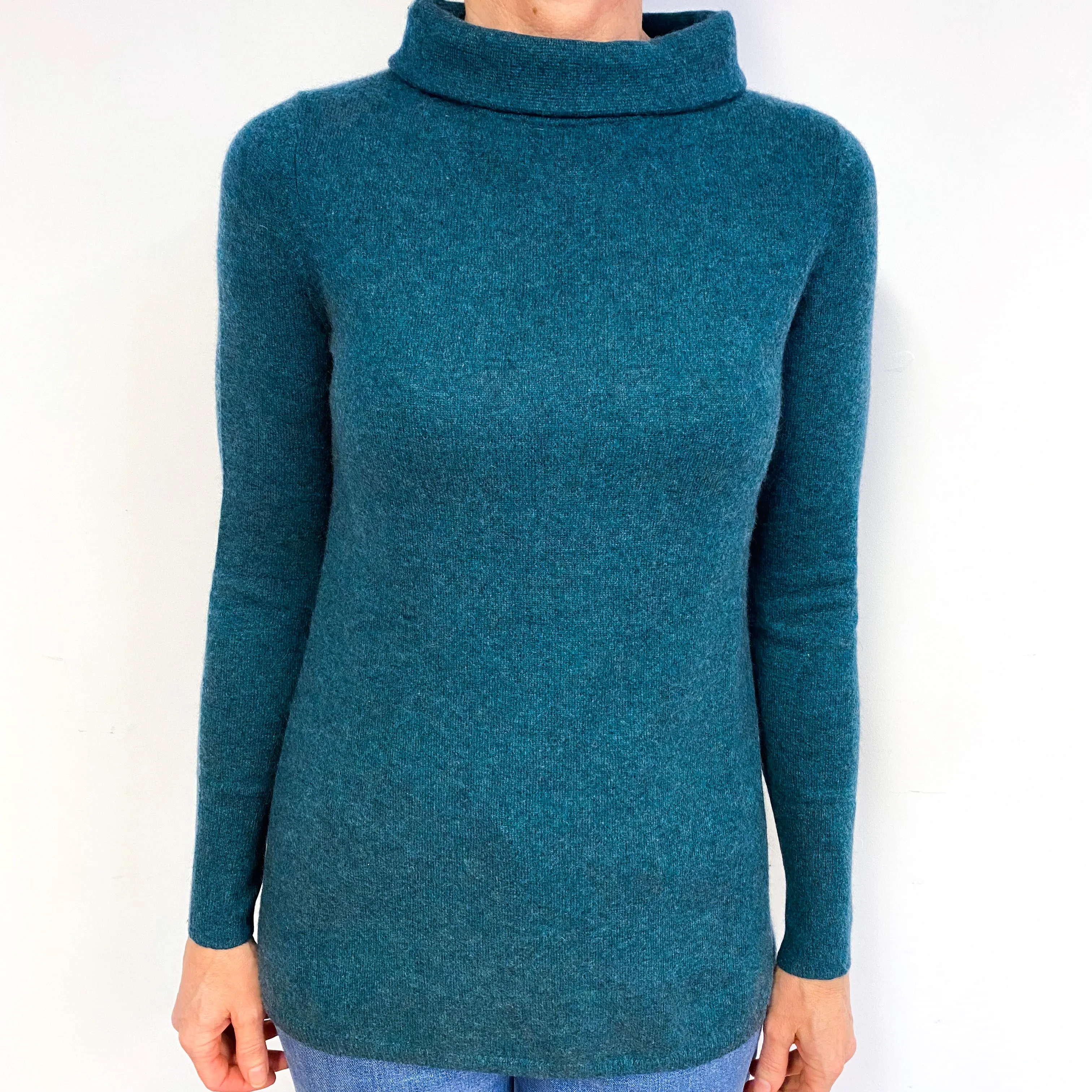 Teal Green Cashmere Funnel Neck Jumper Medium