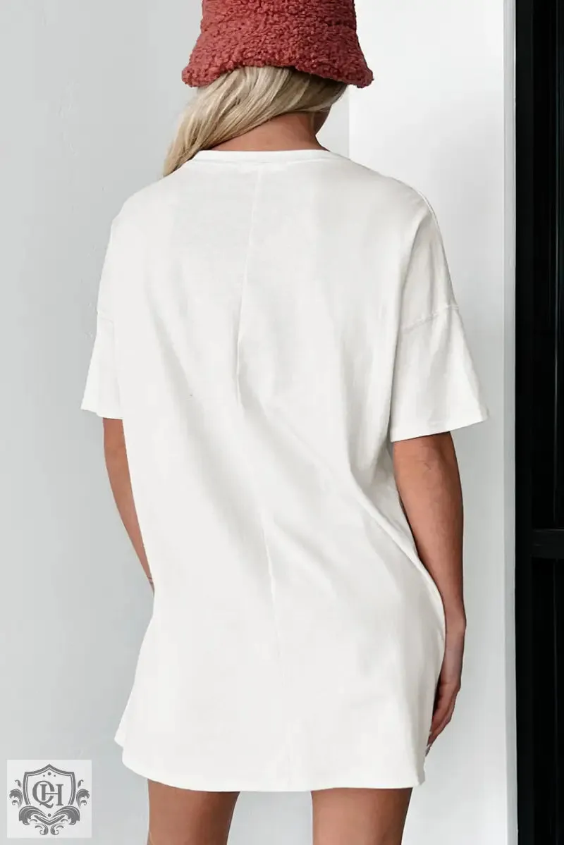 White Solid Color Round Neck Basic Tunic T Shirt