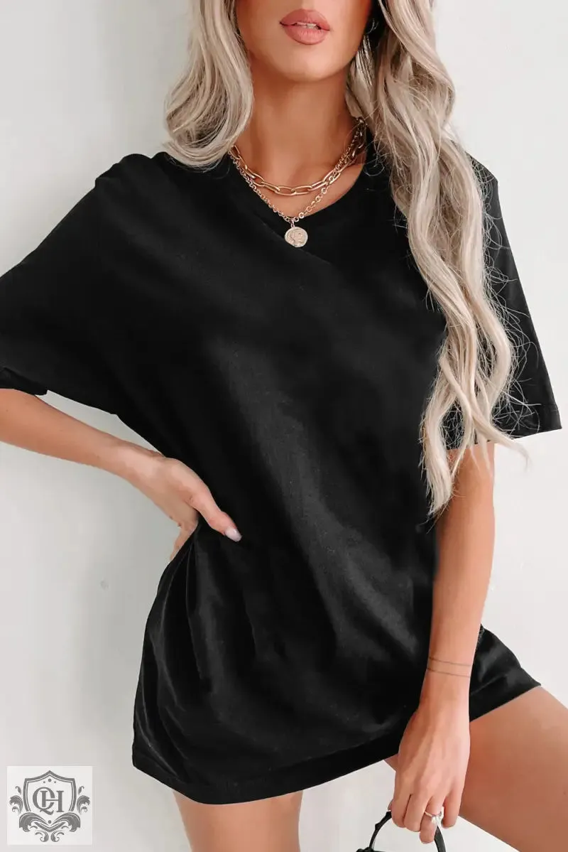 White Solid Color Round Neck Basic Tunic T Shirt