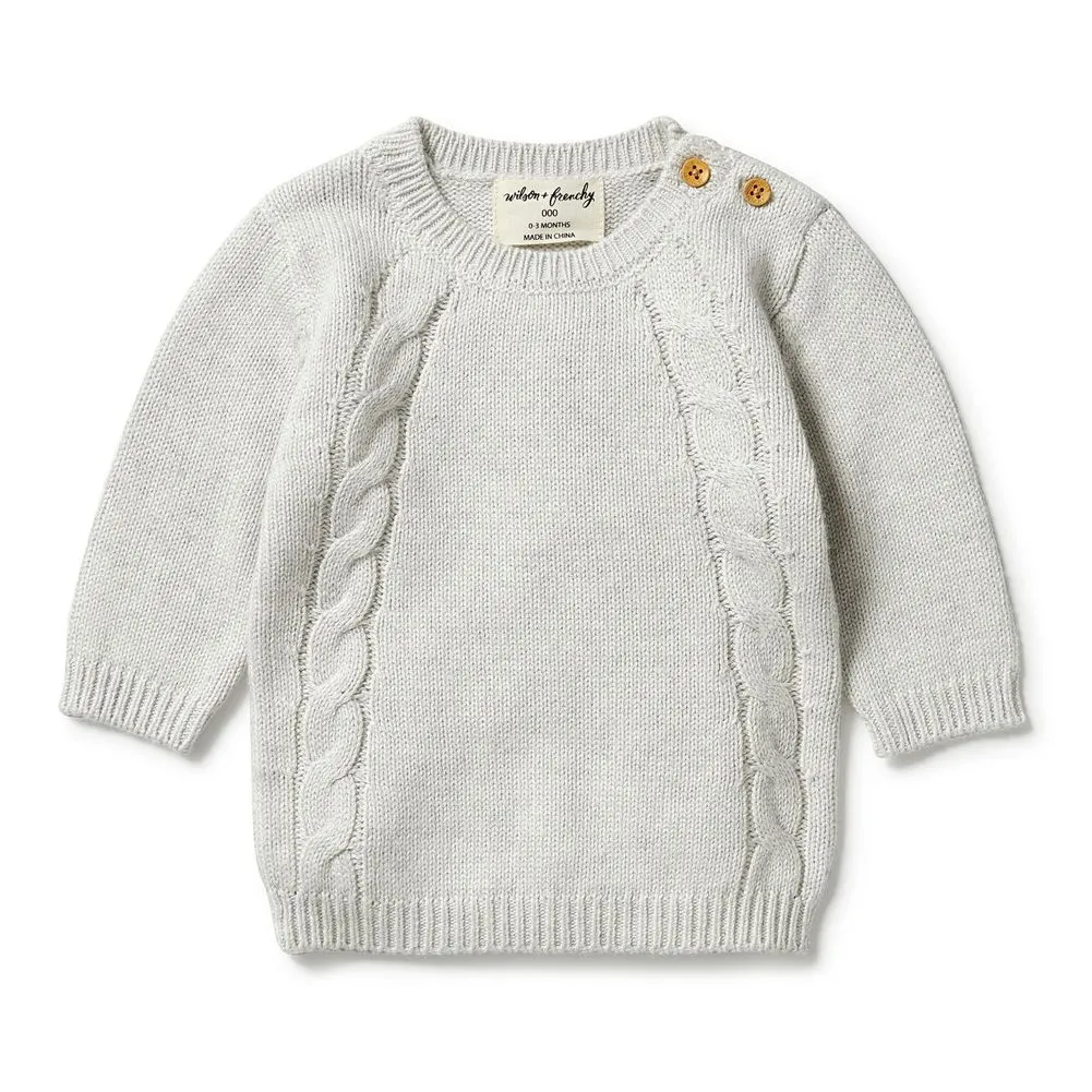Wilson Frenchy Knitted Mini Cable Jumper - Grey Melange (3-6 Months, 6-8 Kg)