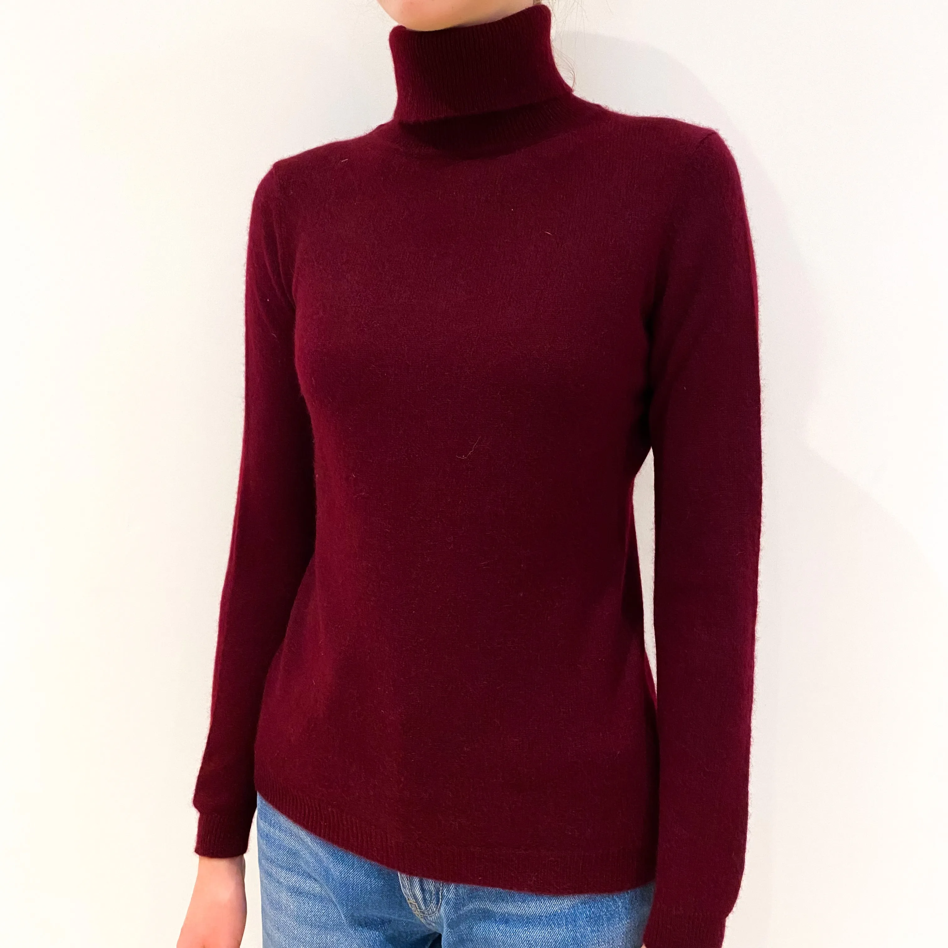 Wine Red Cashmere Polo Neck Jumper Extra Small